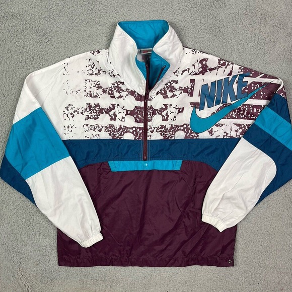 Vintage 1980s Nike Gray Tag Quarter Zip Windbreaker Jacket Coat Blue Sz Small‎ - Picture 1 of 11